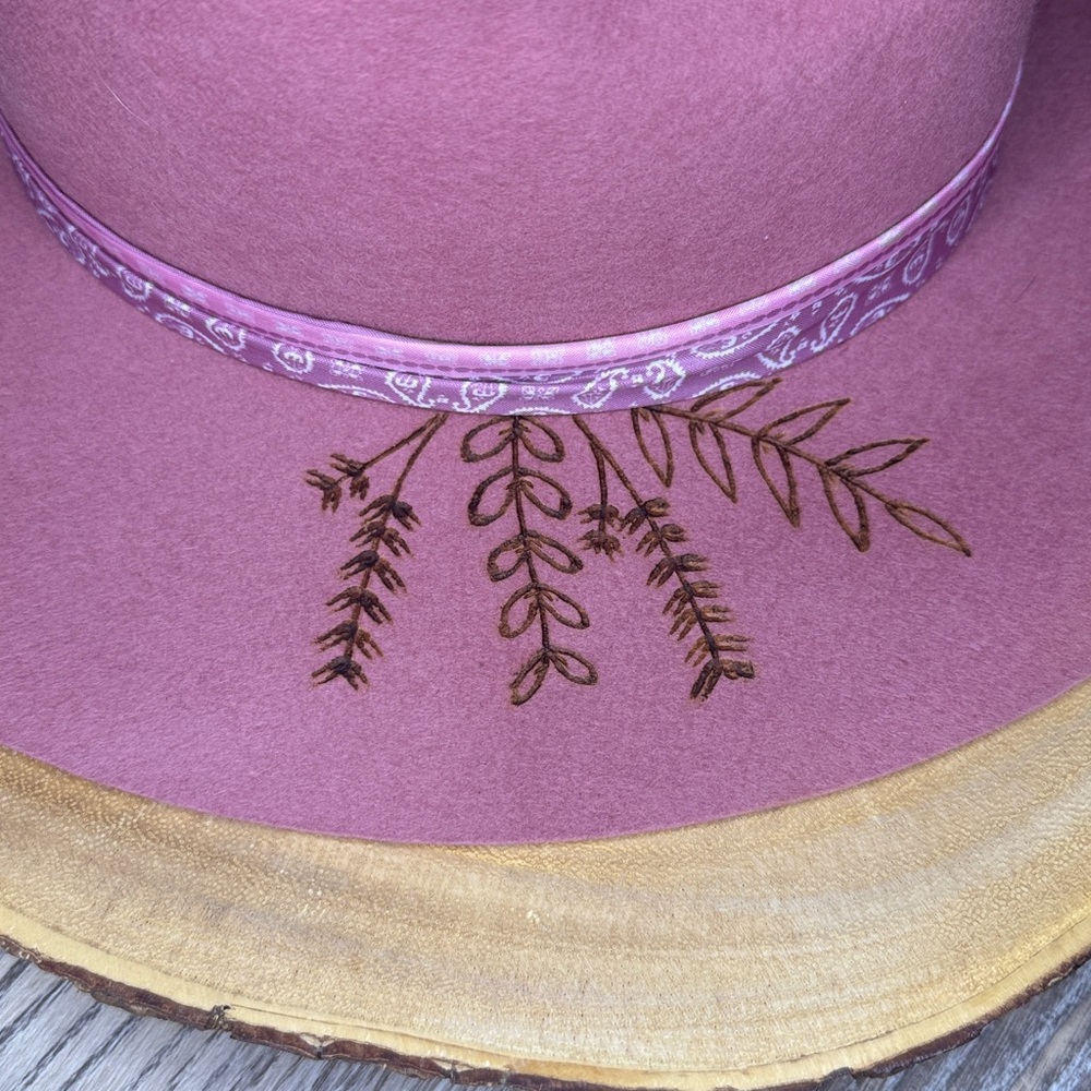 Lack Of Color Dusty Pink Felt Rancher Hat with Feather Trim - Picture 6 of 12
